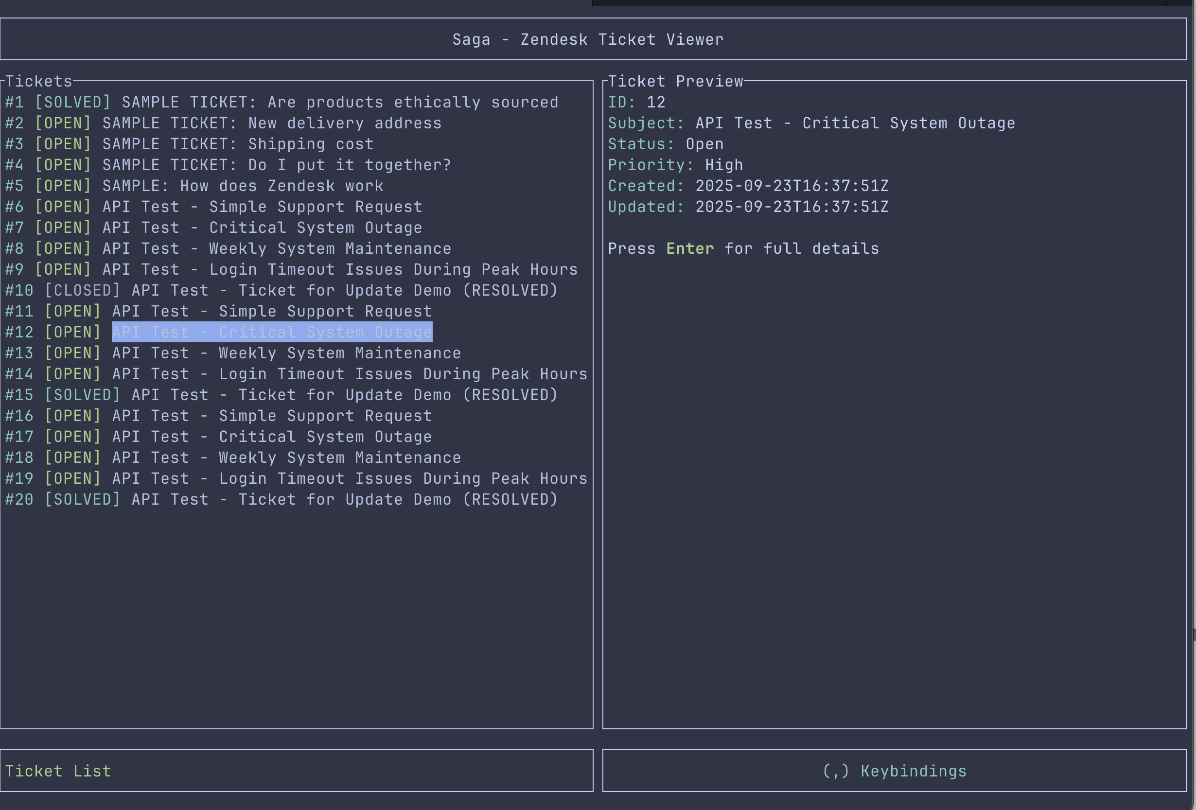 Ticket browser view